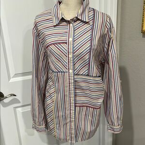 Napa Valley VTG Patchwork Striped Button Down Shirt Multi NWOT SZ12 Rare Find